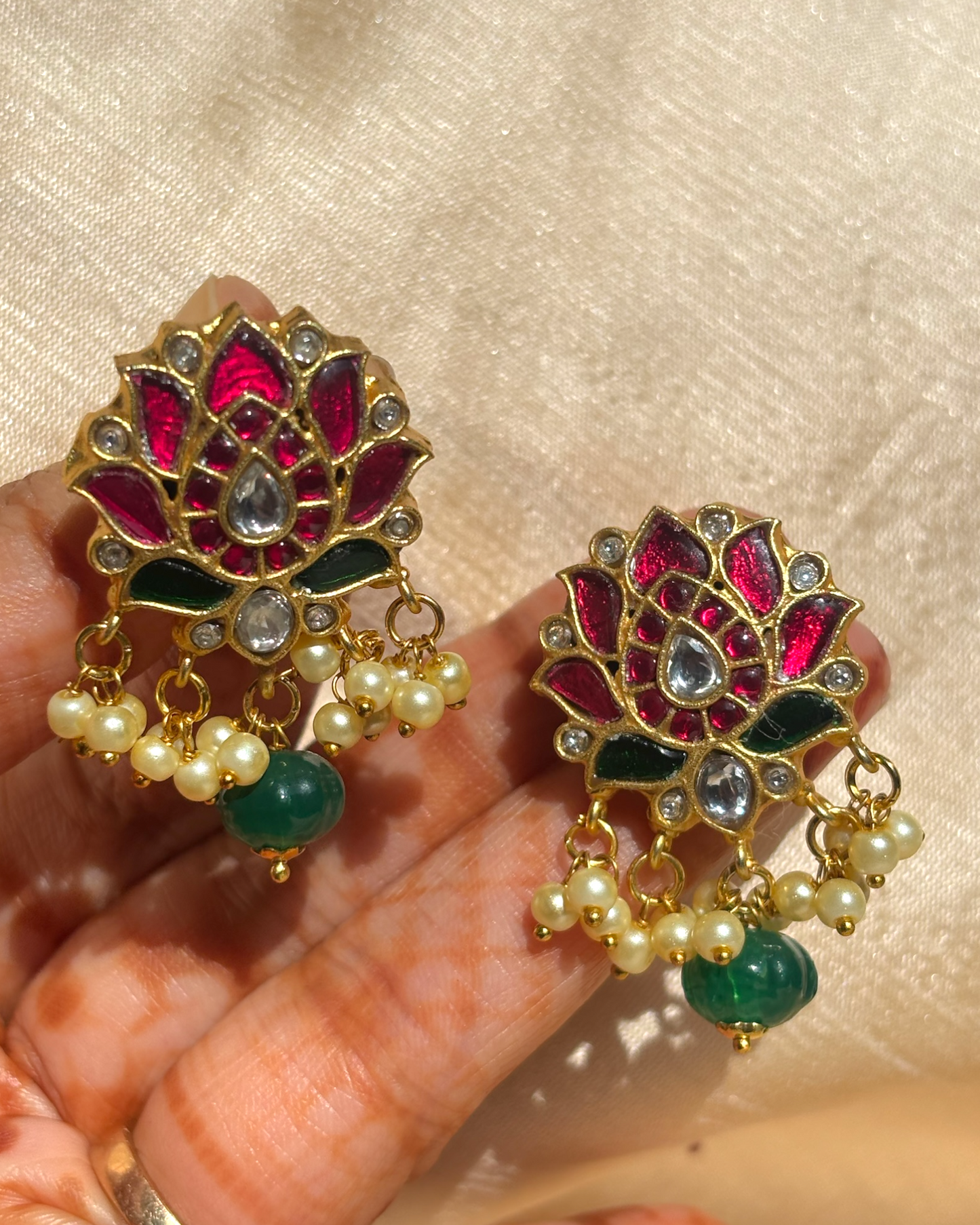 Pushpa kundan studs with green drops