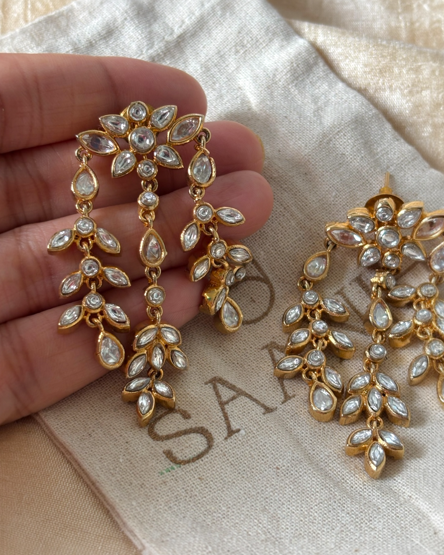 Jheel Moissanite Polki Long Earrings
