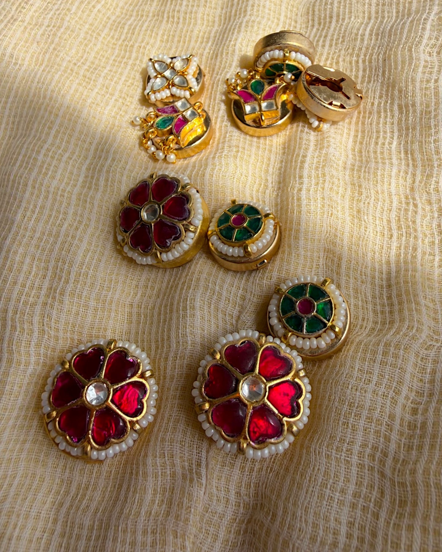 Ruby flower button clip ons