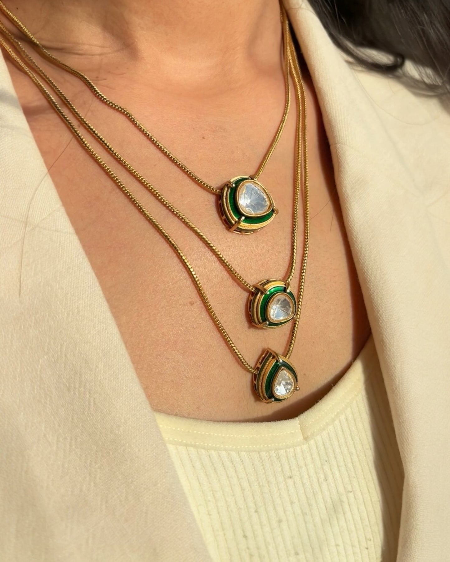 Tarini Triple Layered Necklace with Earrings
