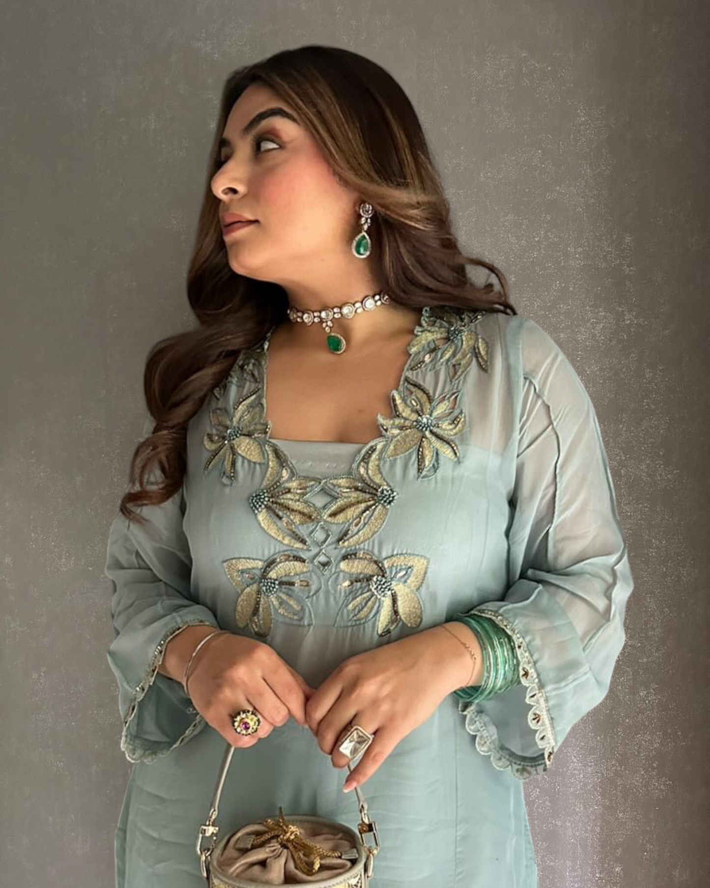 Gaurika Single Line Polki set with earrings
