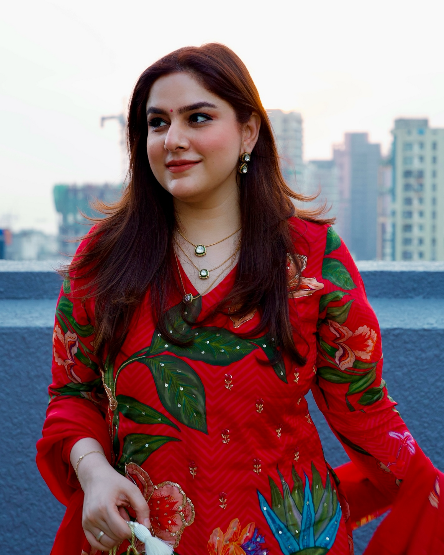 Tarini Triple Layered Necklace with Earrings - Preorder