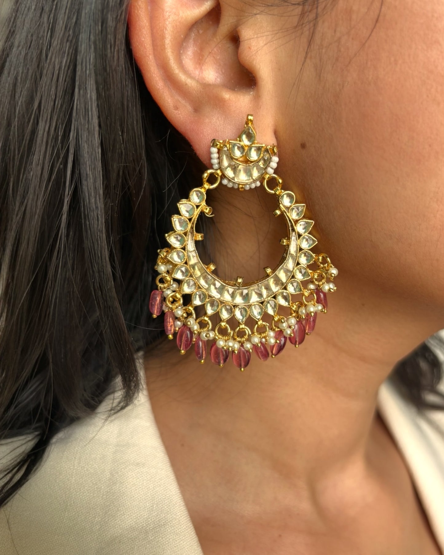Esha Kundan Earrings with Ruby Drops
