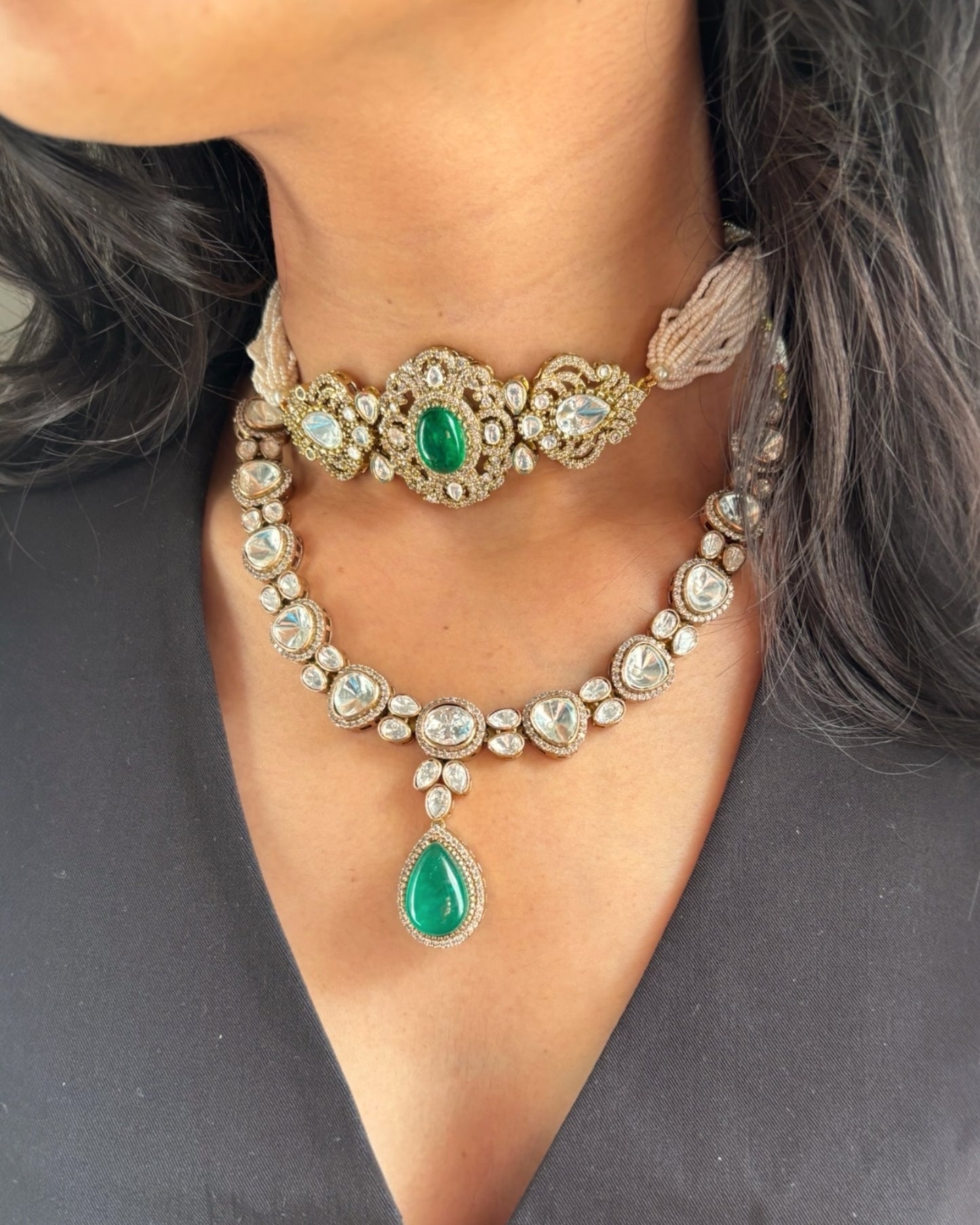 Koshi Emerald Choker with Studs