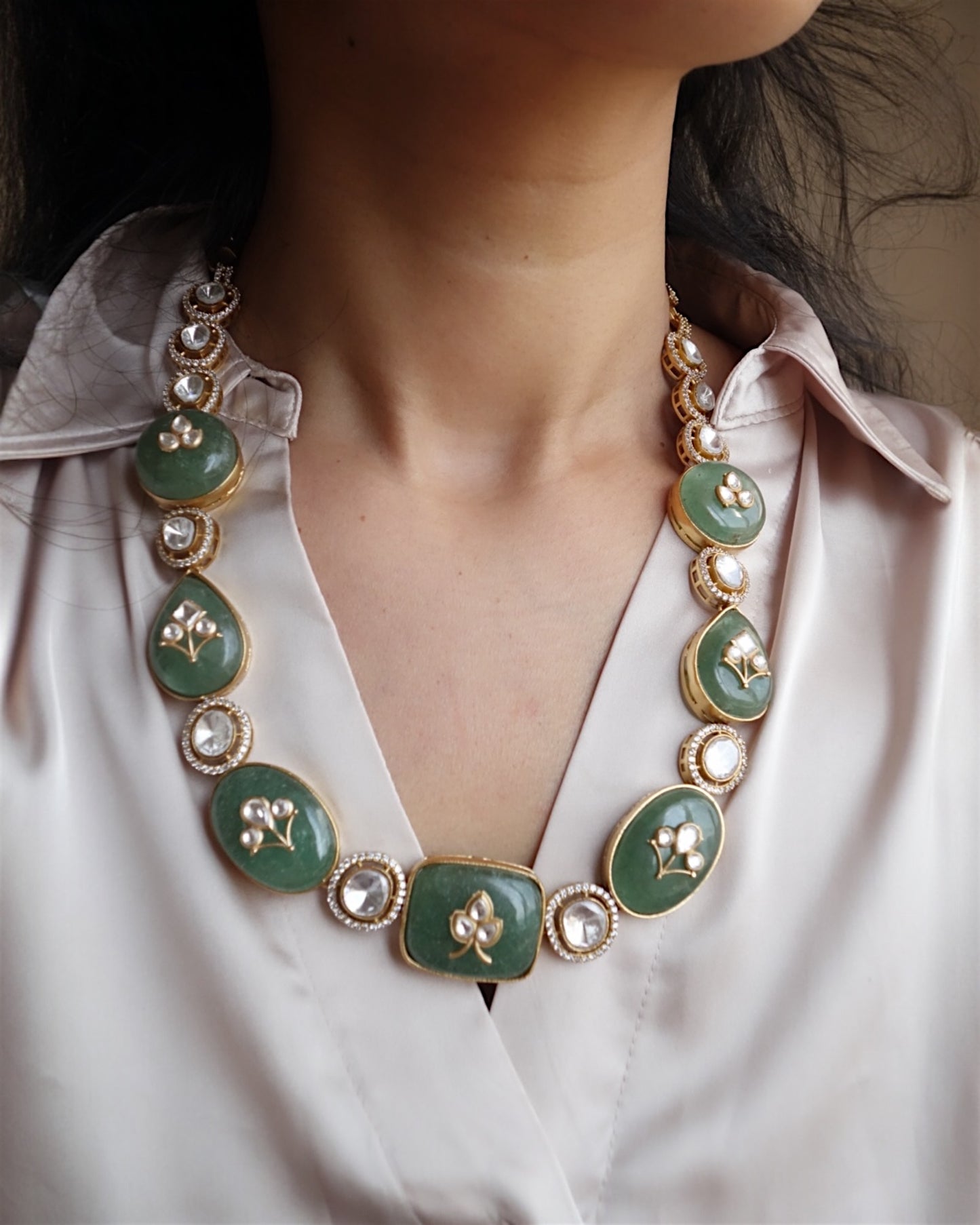 Harshi Polki & Green onyx necklace set