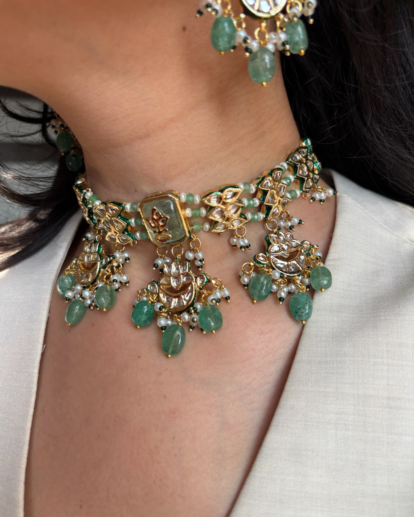 Veda Mint Green Kundan Choker Set with