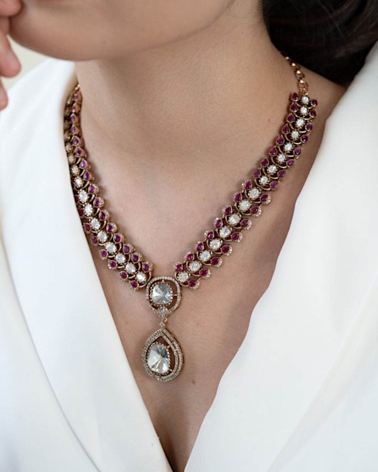 Priyal long Kundan Necklace with studs