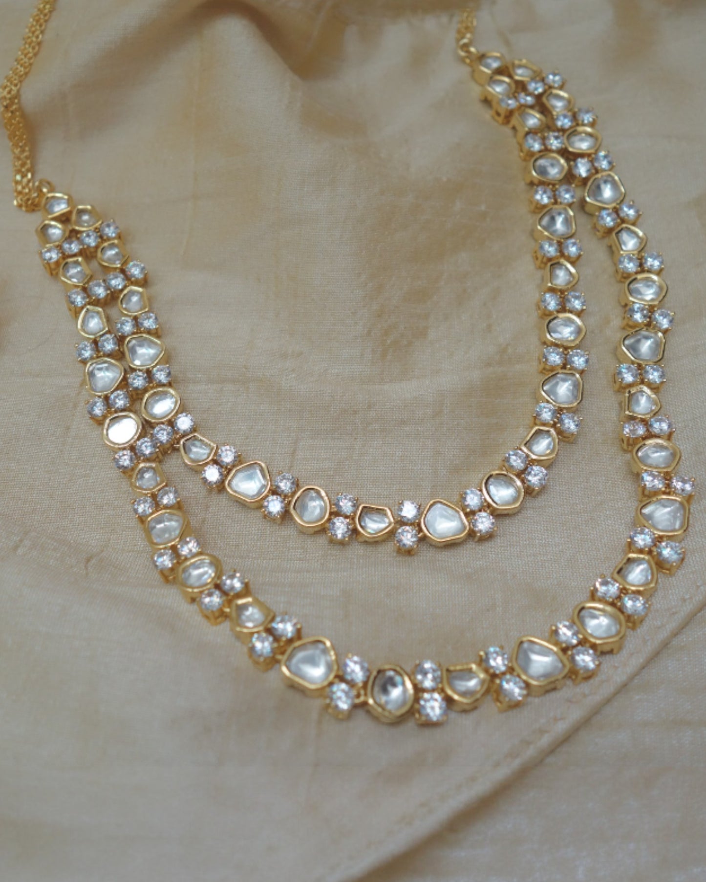 Niyati Double Line Polki Necklace with Studs