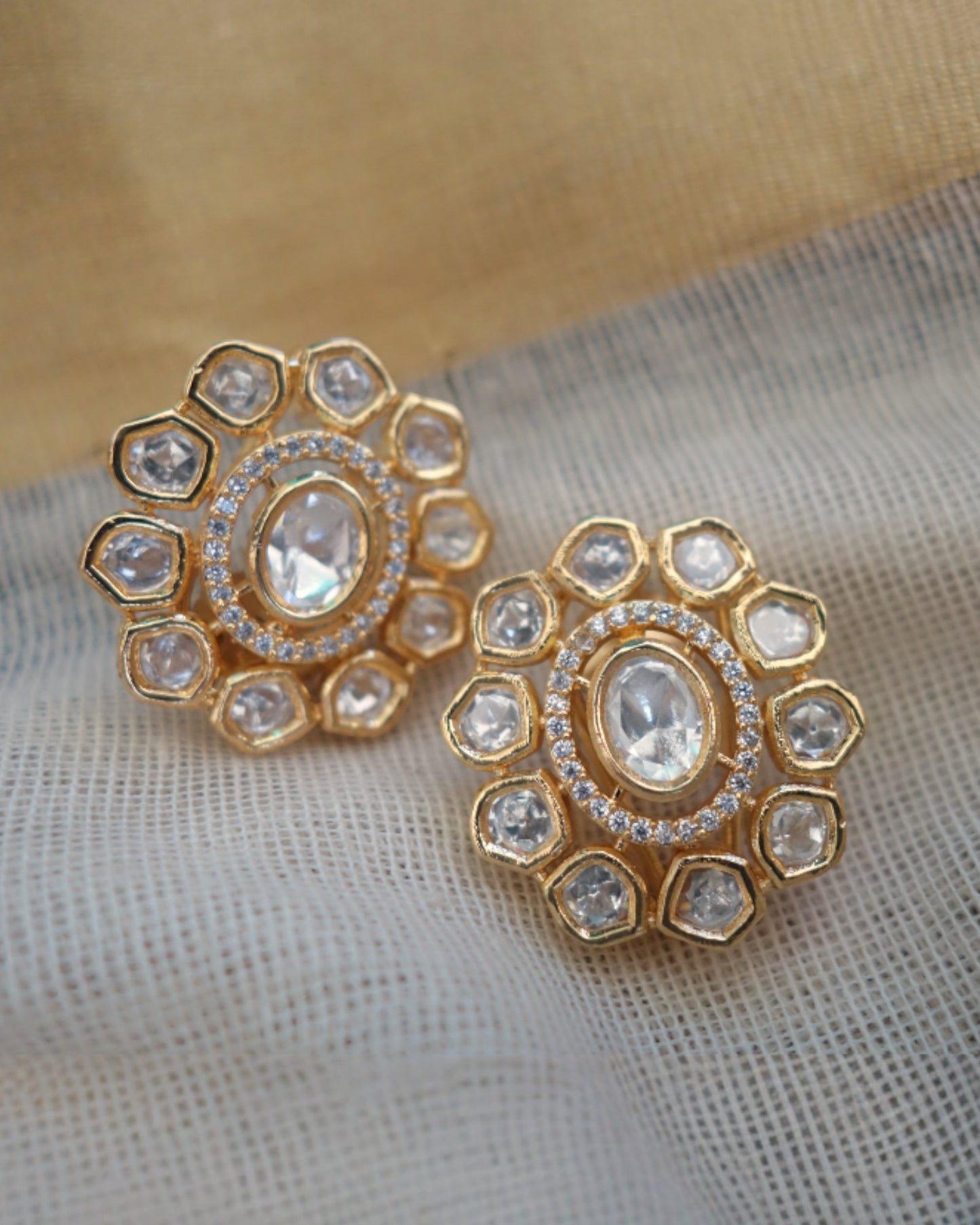 Niyati Double Line Polki Necklace with Studs