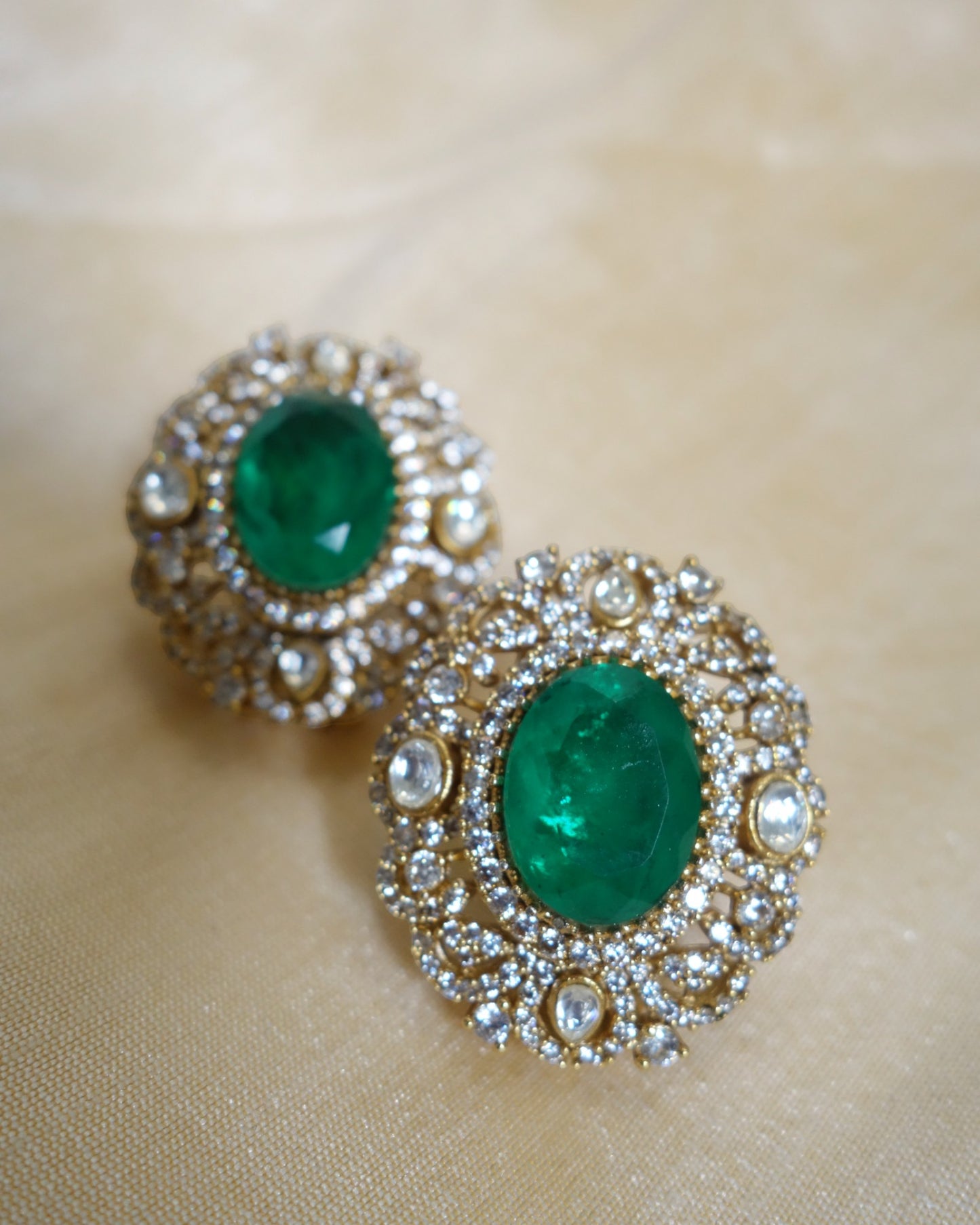 Vrinda Oval Emerald Oversized Studs