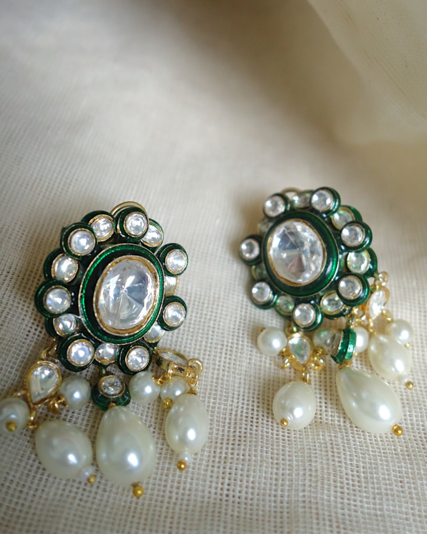 Kavya Polki Earrings with Pearl Drops