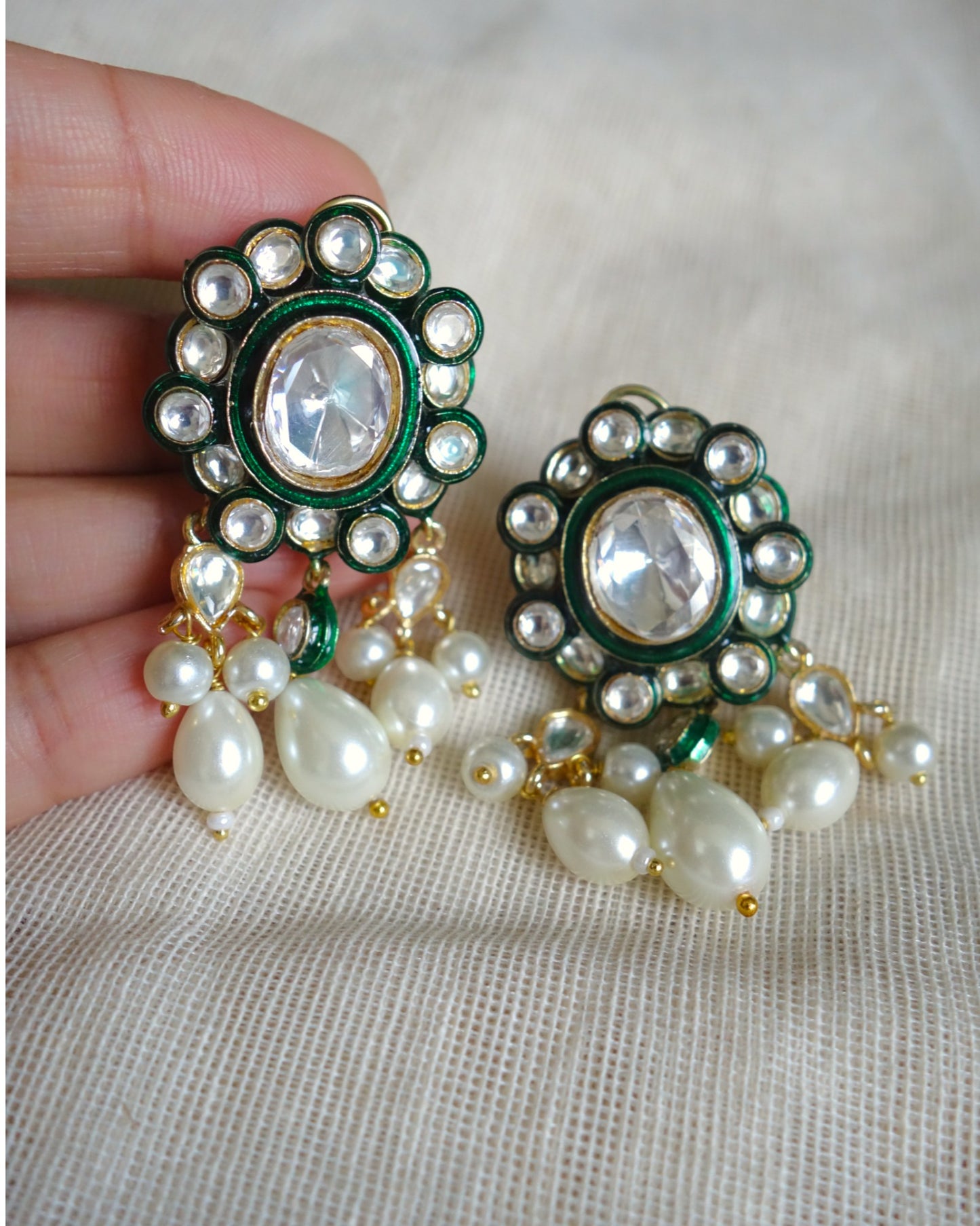 Kavya Polki Earrings with Pearl Drops