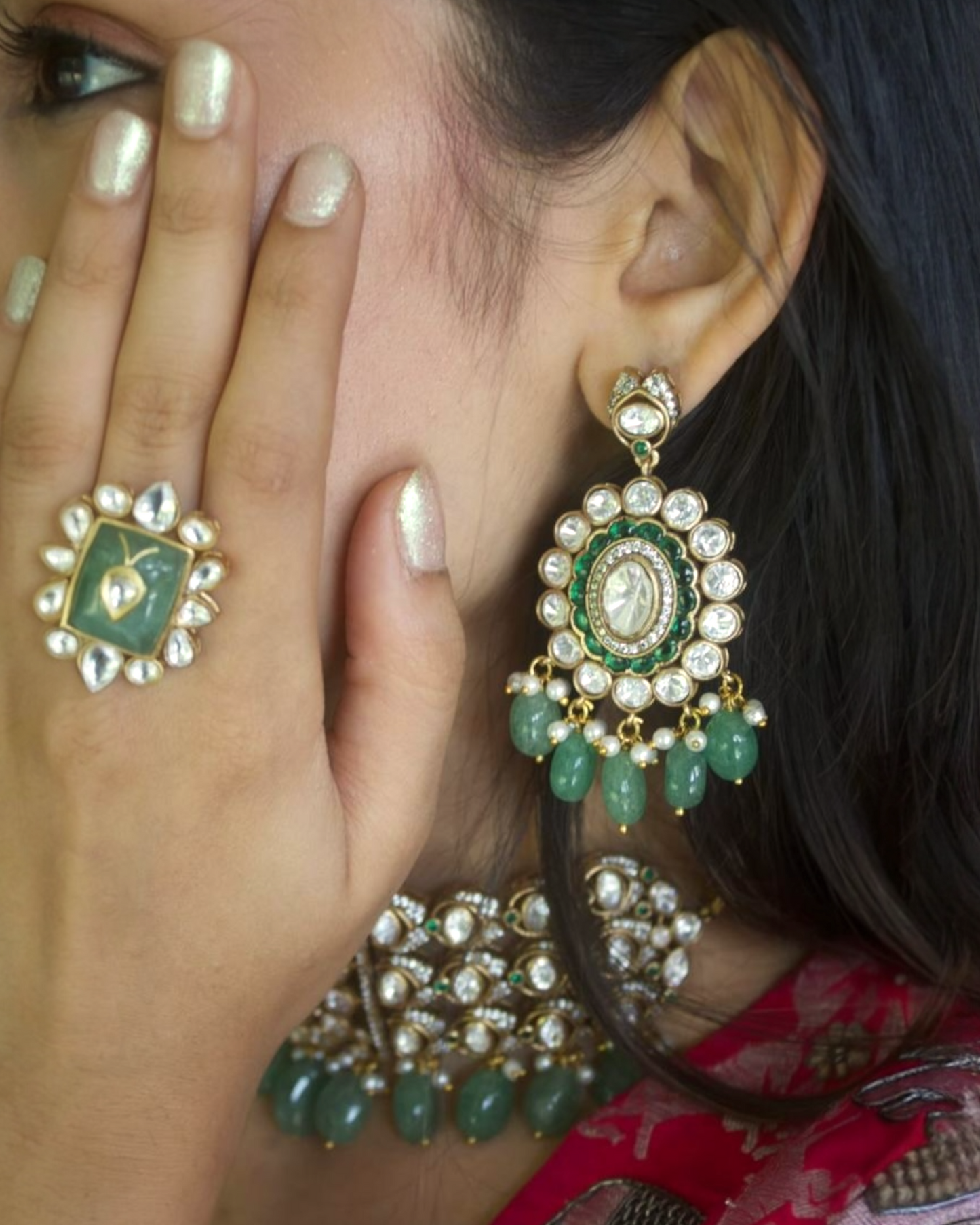 Anshita mint green Kundan ring