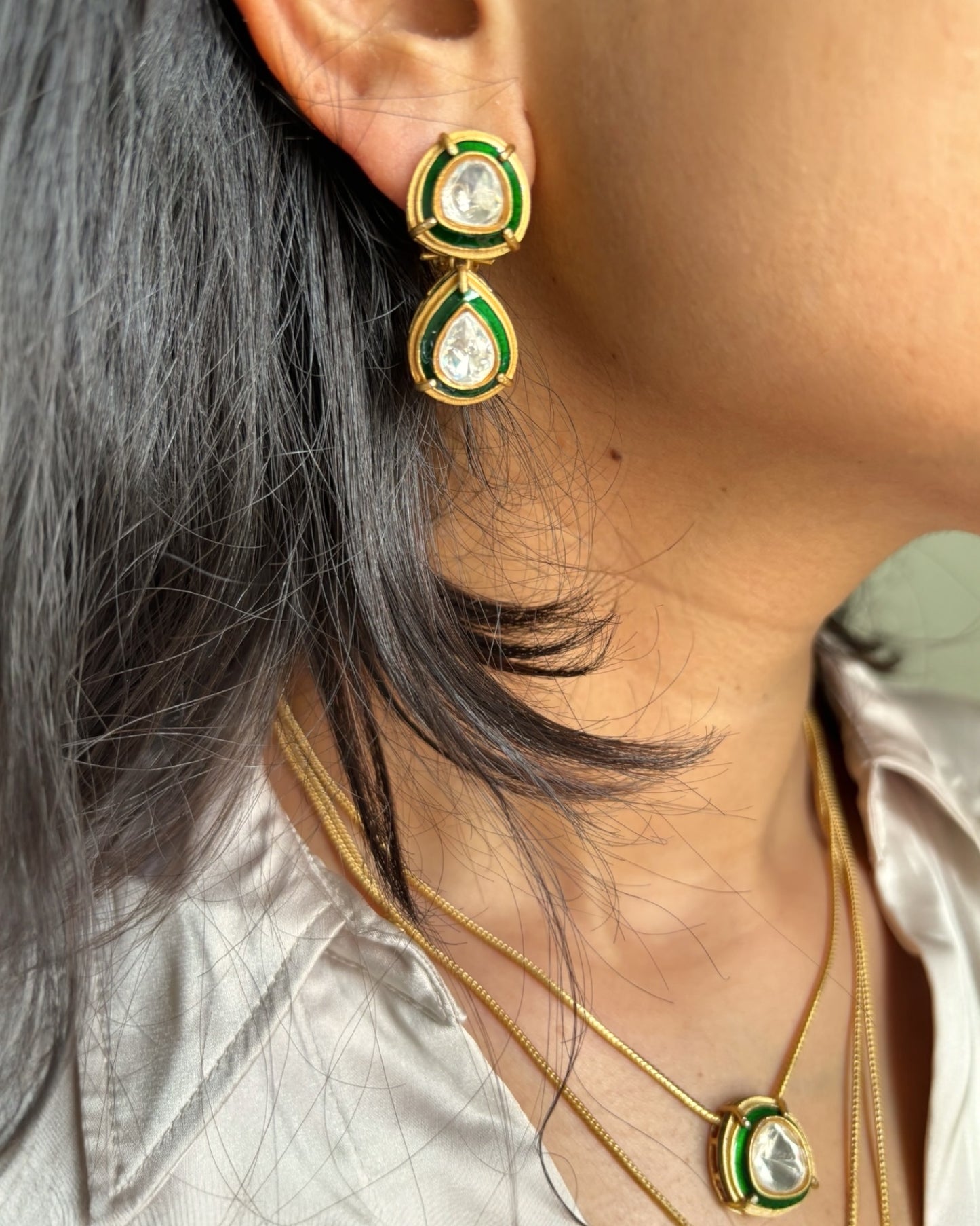 Tarini Triple Layered Necklace with Earrings