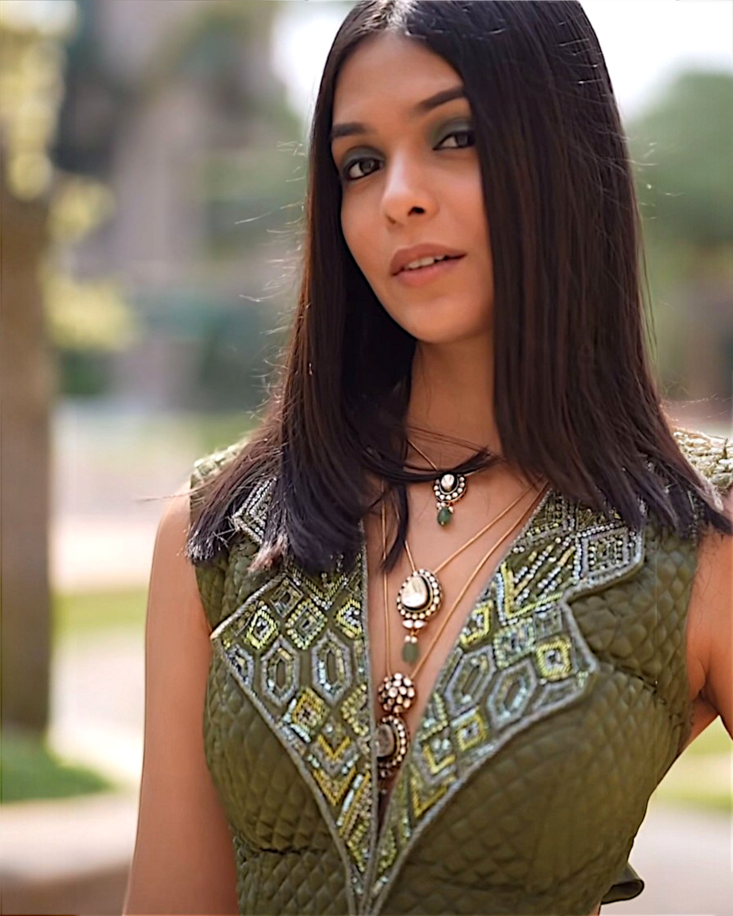Trisha Triple Layered Polki Necklace with Studs