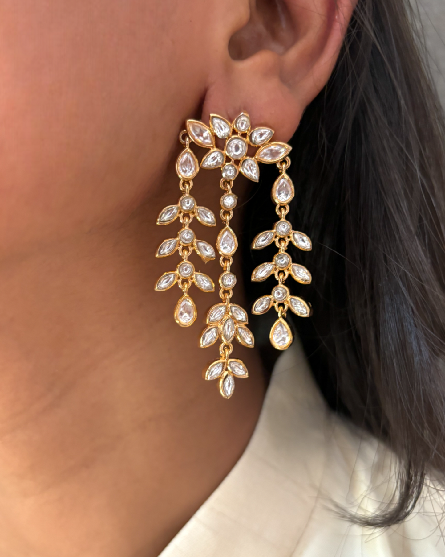 Jheel Moissanite Polki Long Earrings