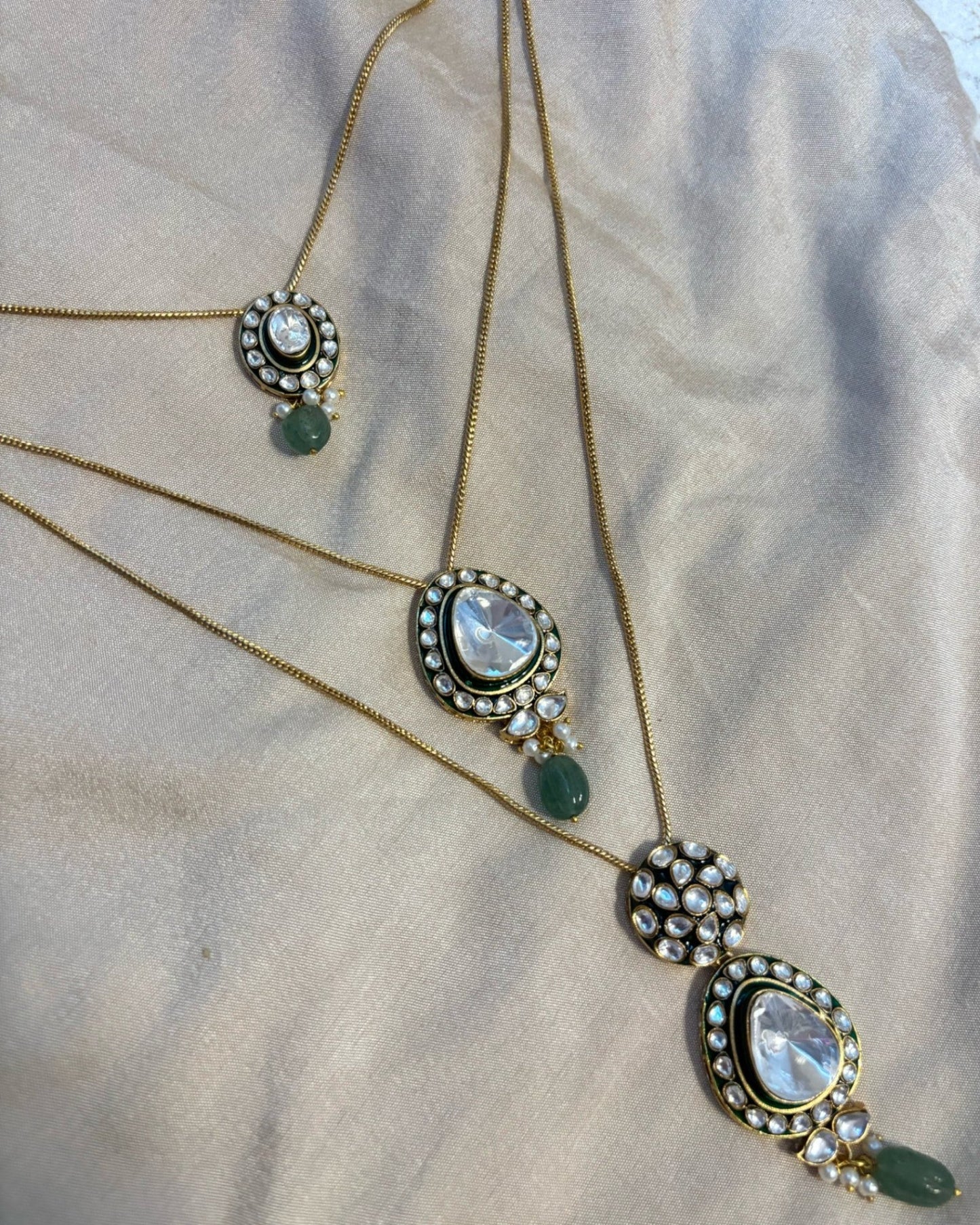 Trisha Triple Layered Polki Necklace with Studs