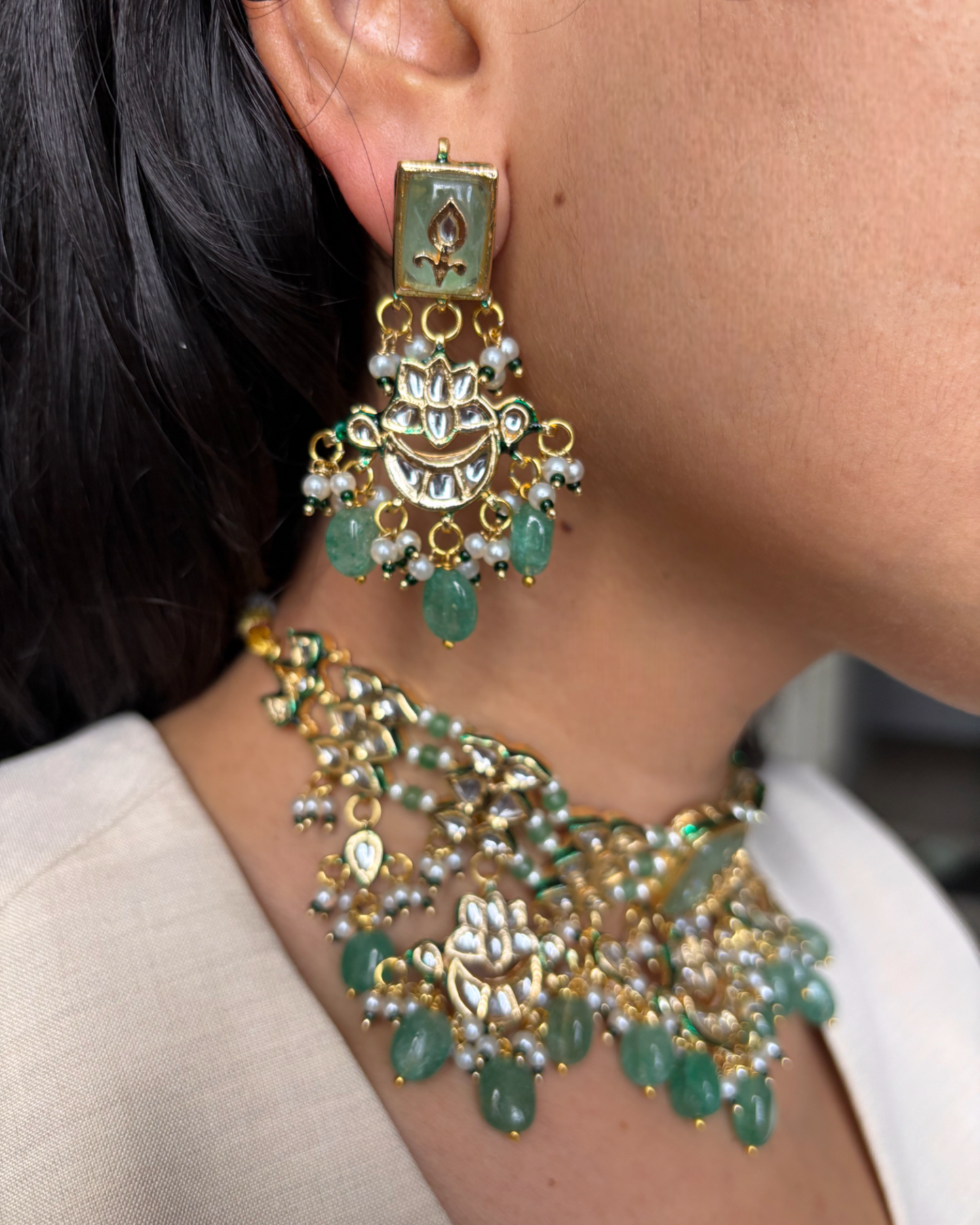 Veda Mint Green Kundan Choker Set with