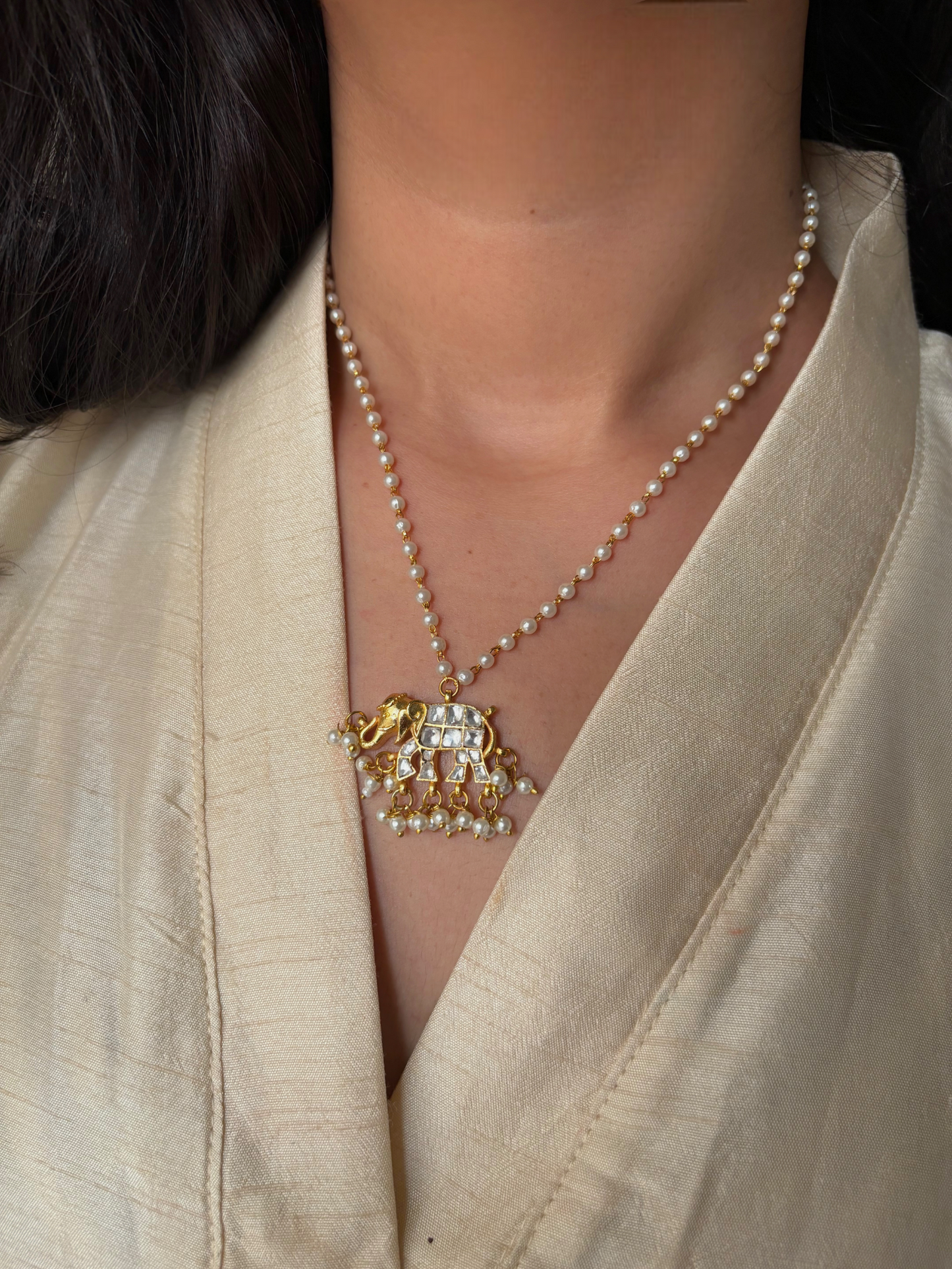 Gaja Kundan Moti Neckpiece