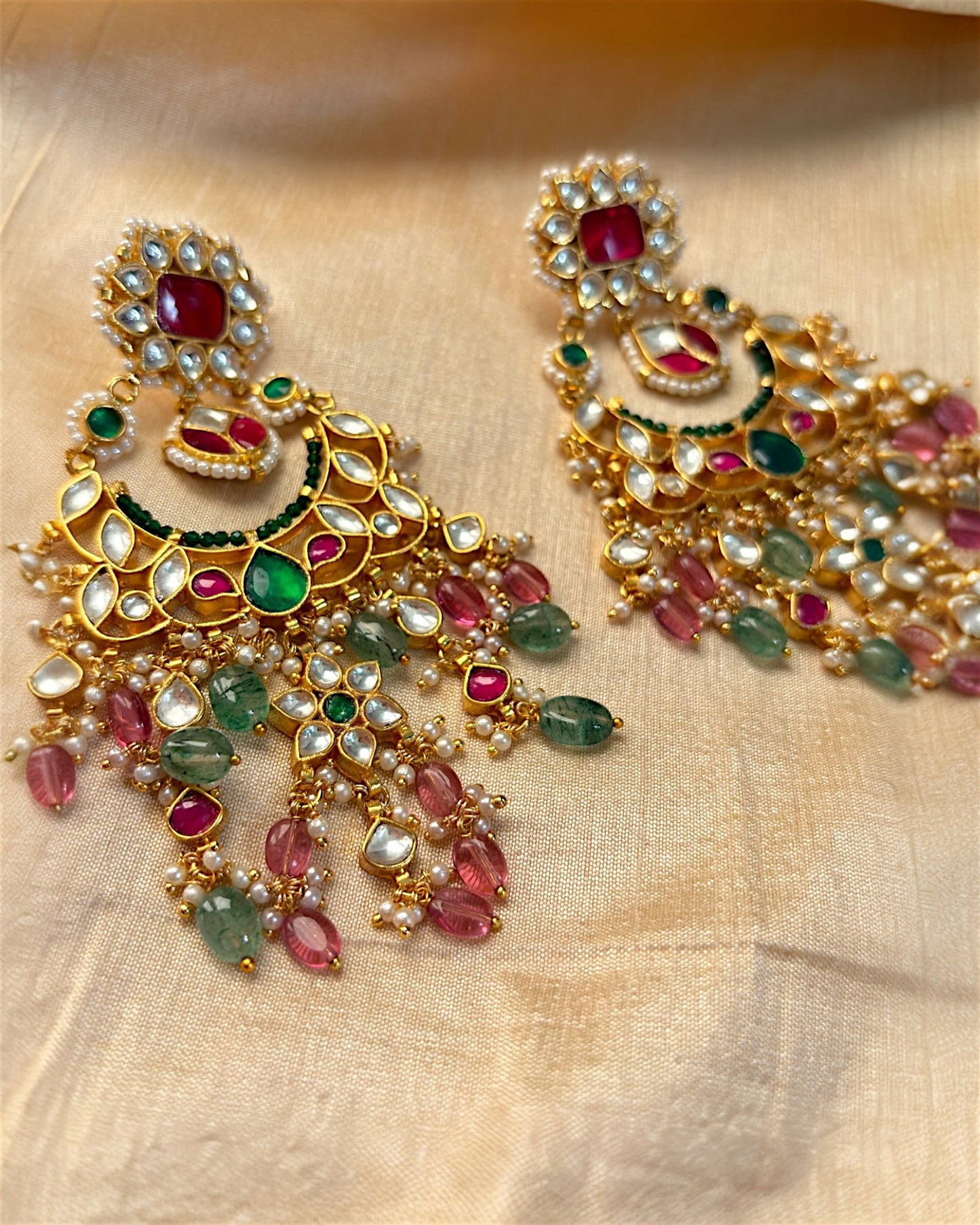 Radhya Pachi Kundan Long Earrings