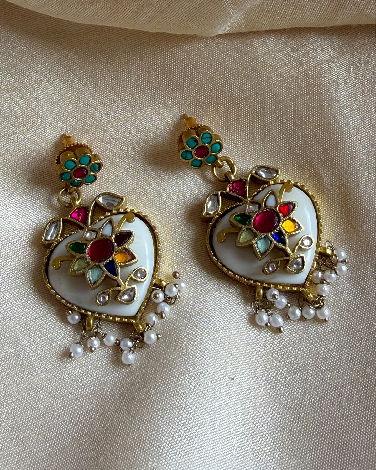 Taaj white stone jadau earrings