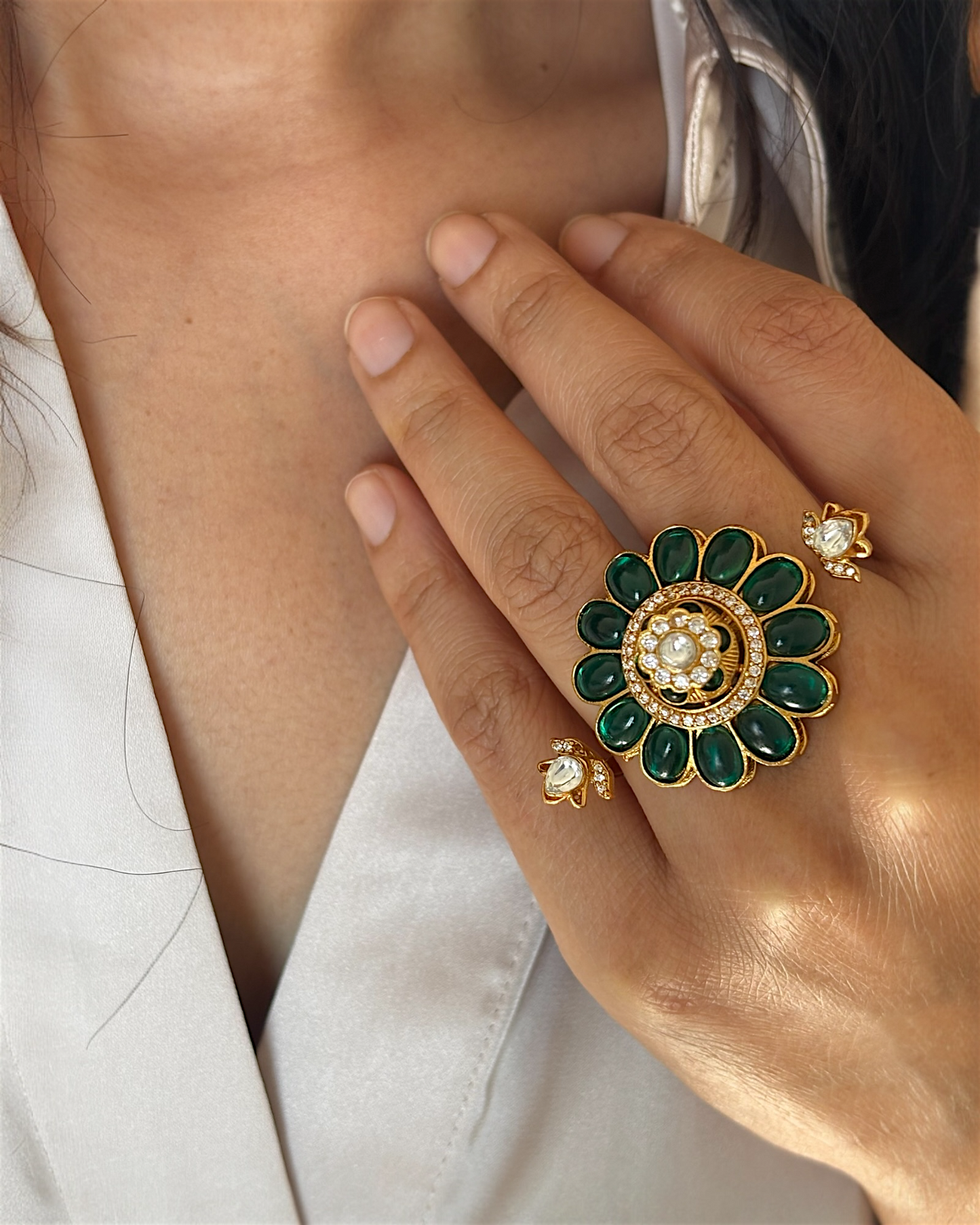 Himanshi Flower Ring with Meenakari