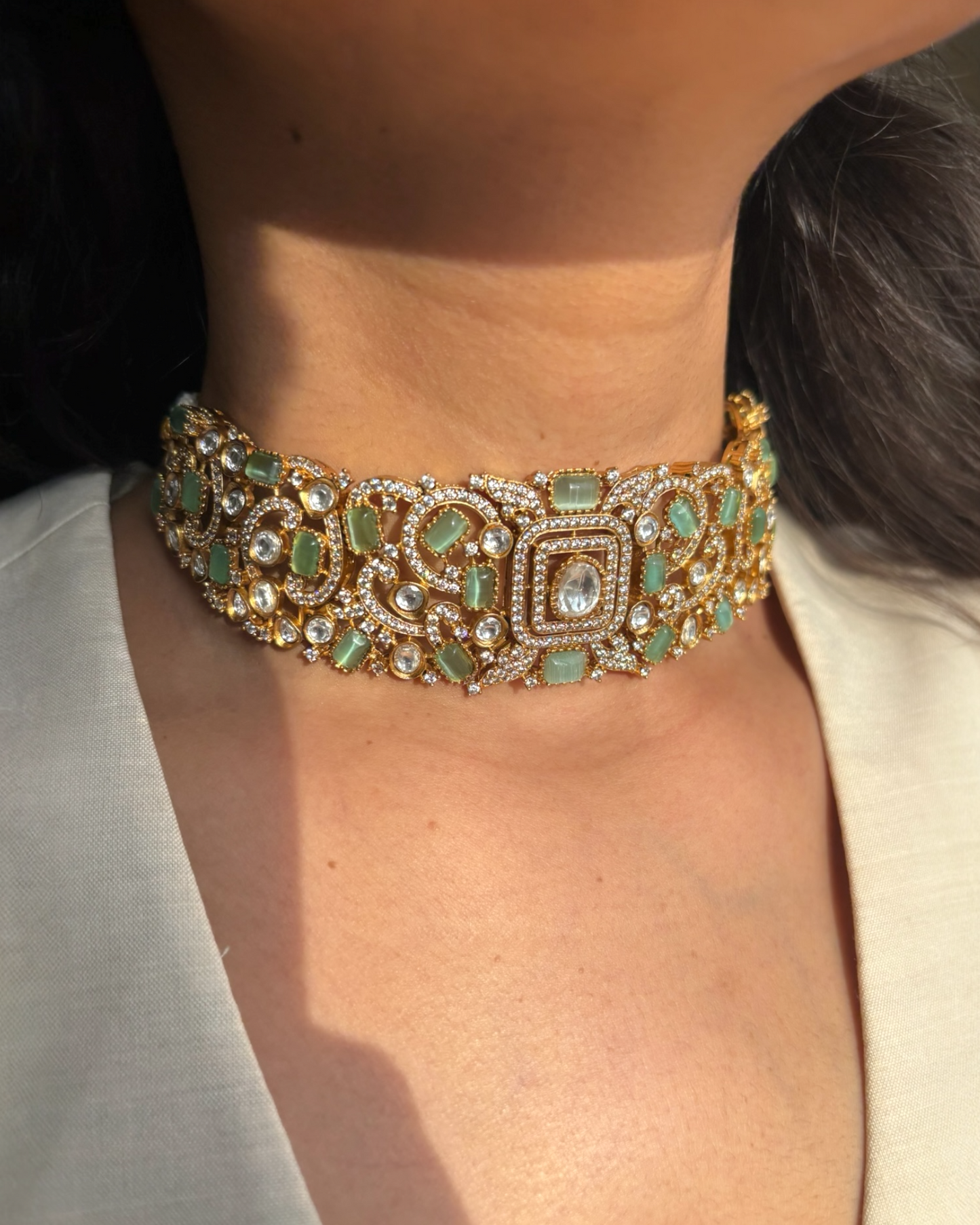 Tulika mint green Kundan Choker set
