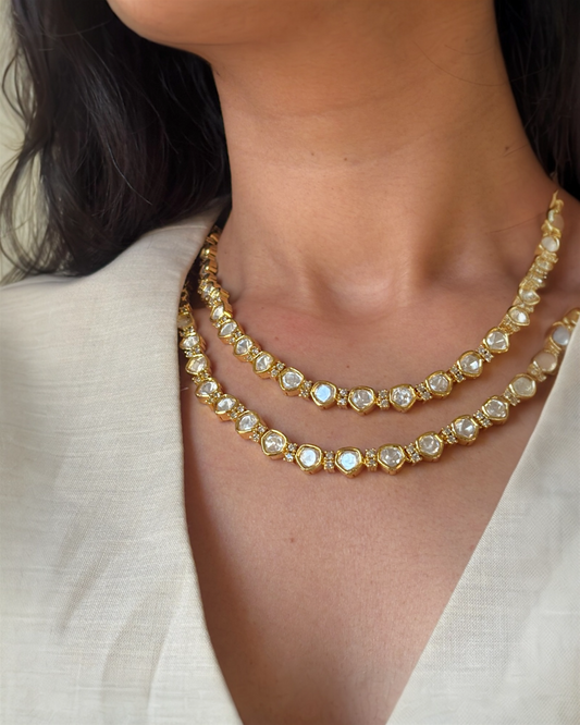 Niyati Double Line Polki Necklace with Studs