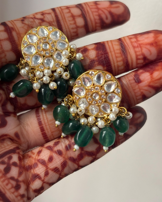 Suman kundan studs with green drops