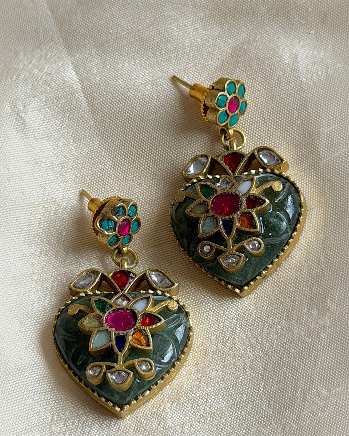 Taaj sage green jadau earrings