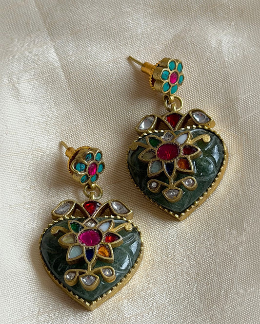 Taaj sage green jadau earrings