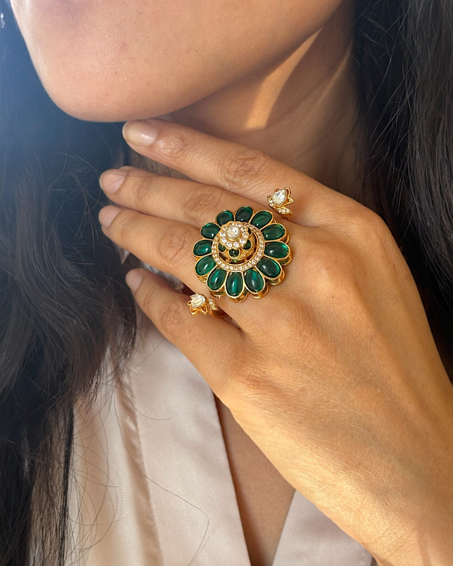 Himanshi Flower Ring with Meenakari