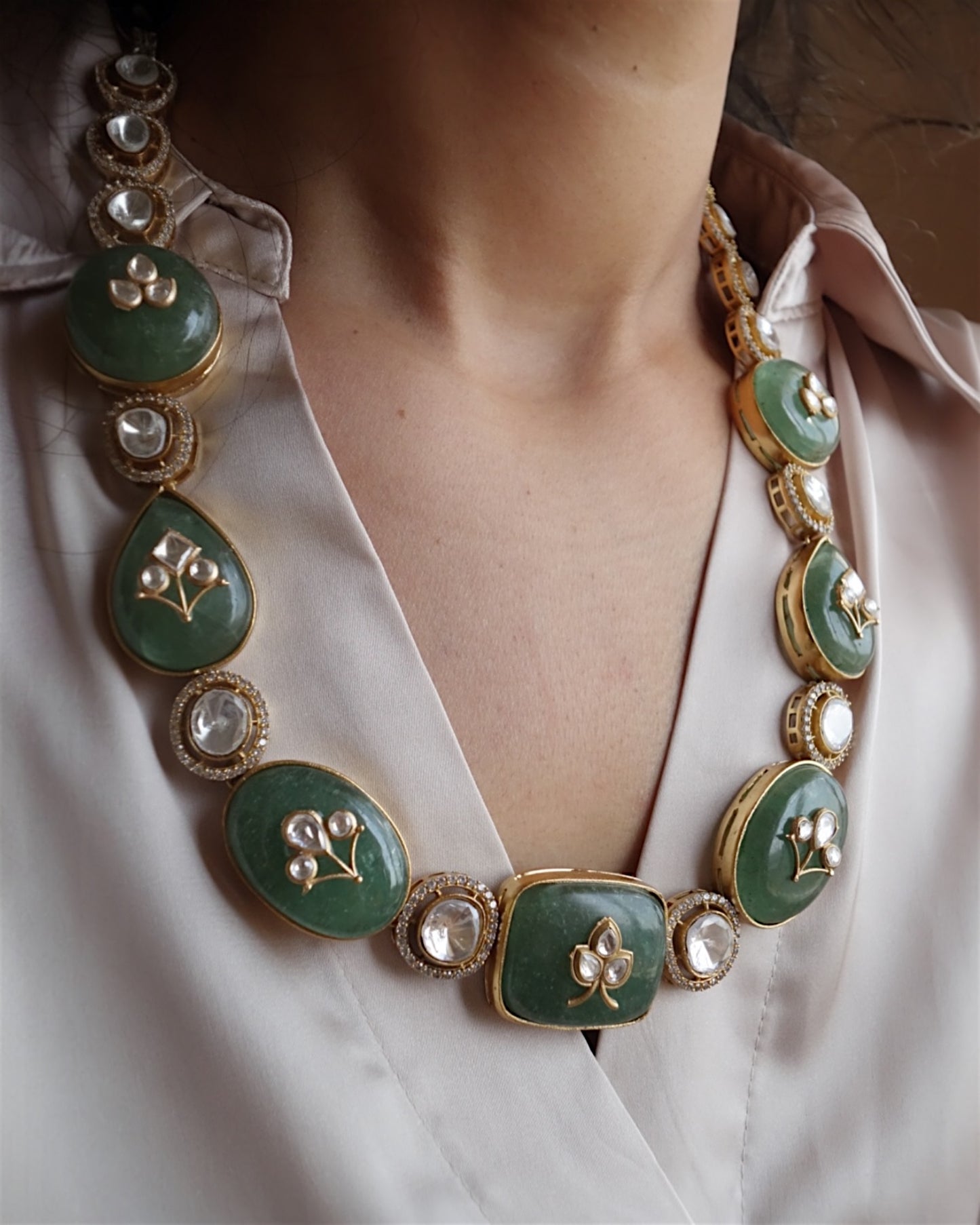 Harshi Polki & Green onyx necklace set