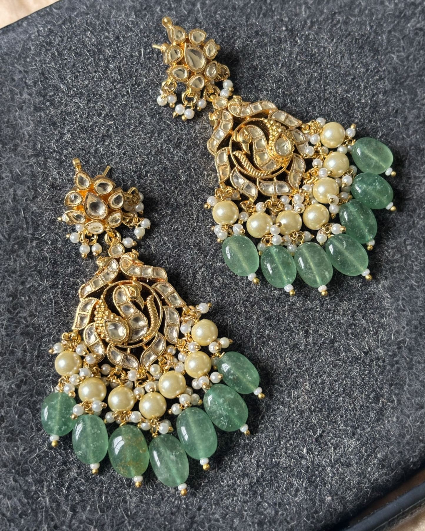 Mayuri Kundan Earrings with Green drops