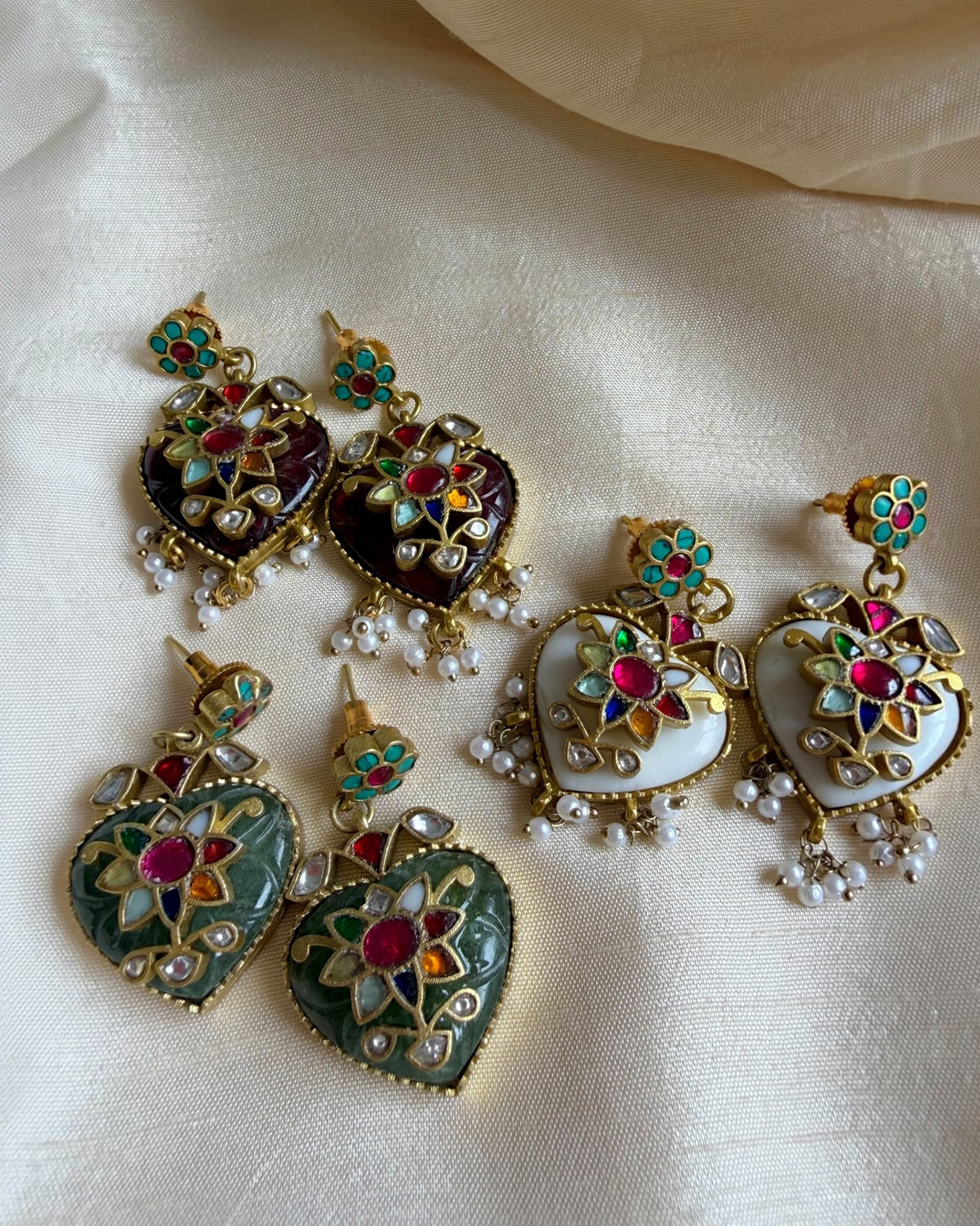 Taaj sage green jadau earrings