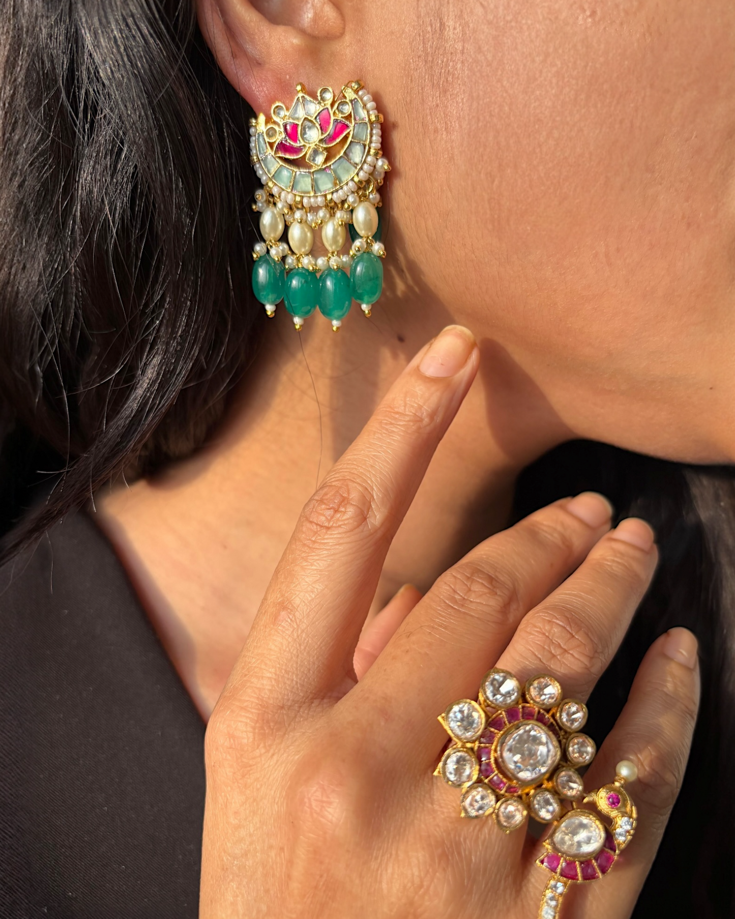 Pushpa Lotus Studs with Meenakari