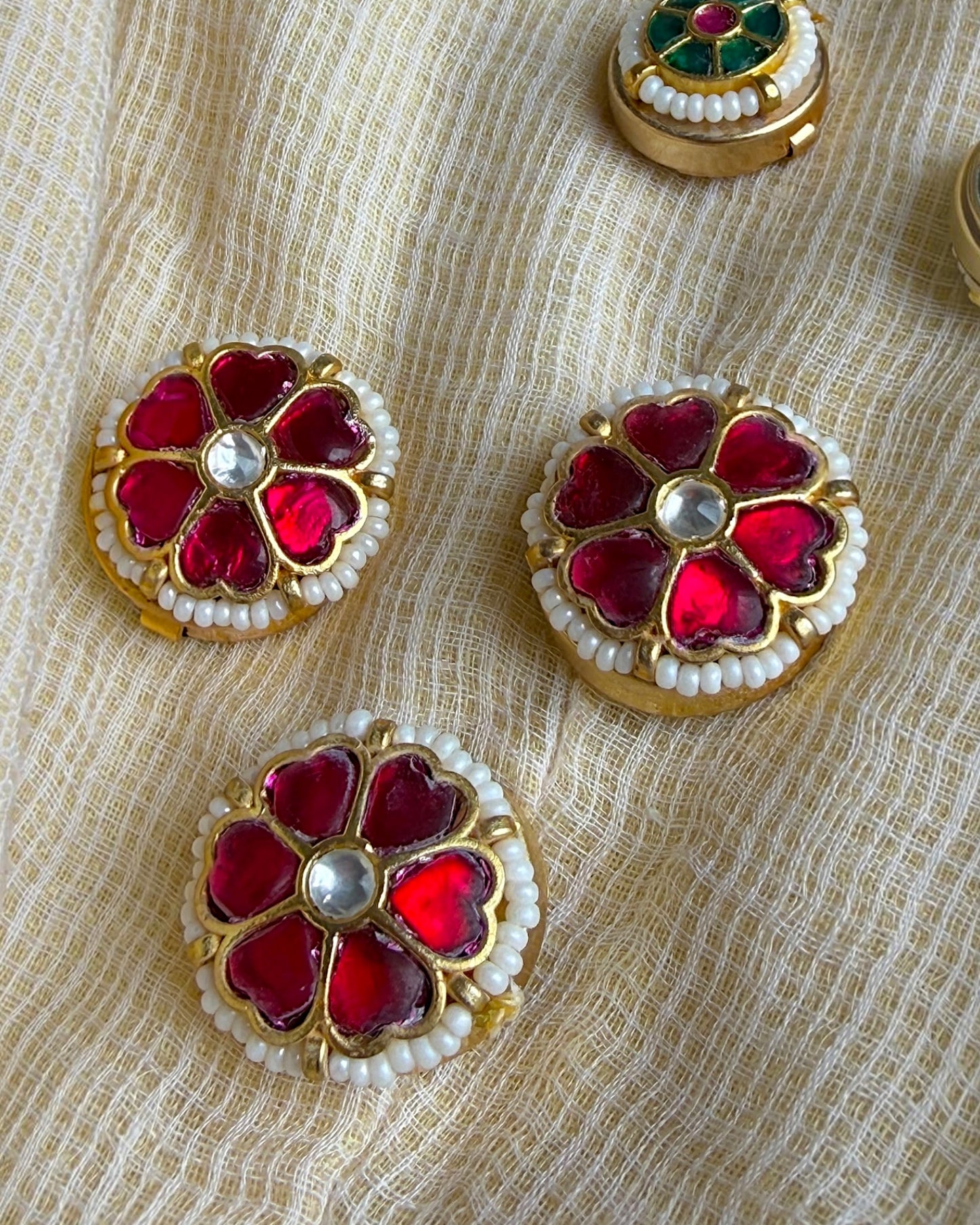 Ruby flower button clip ons
