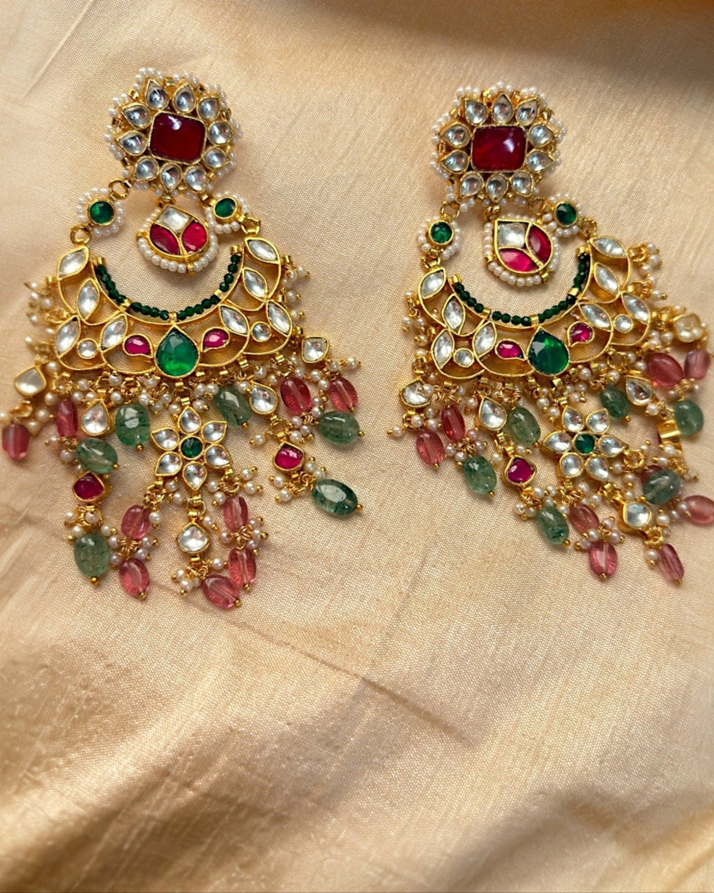 Radhya Pachi Kundan Long Earrings