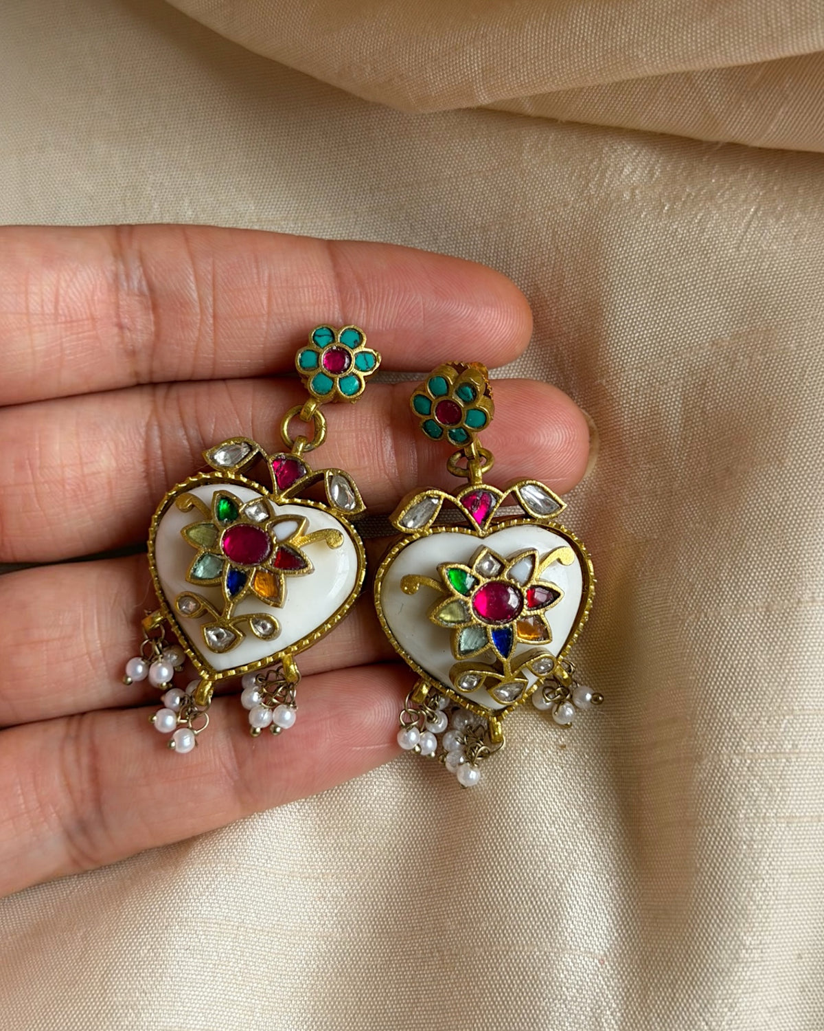 Taaj white stone jadau earrings