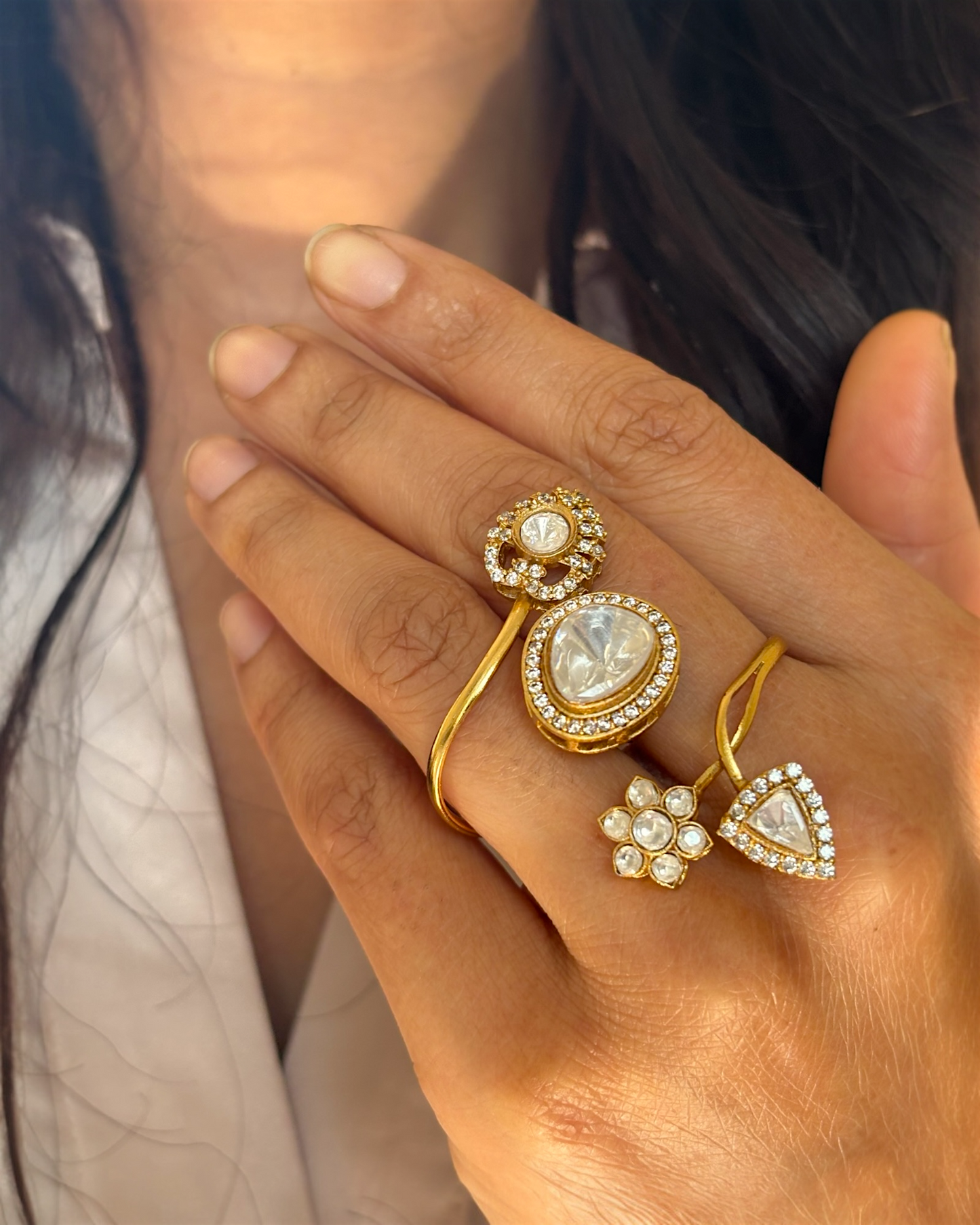 Anokhi Polki Dual Finger Ring