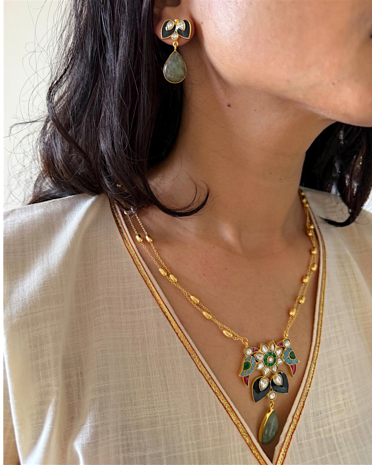 Gulnaar dual birds Necklace set