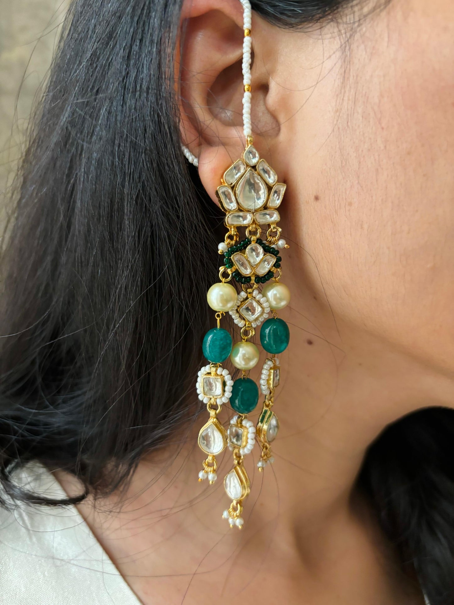 Kanak Kundan Long Earrings with Ear chain