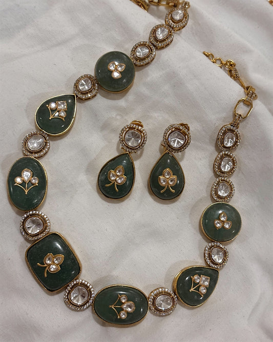 Harshini Polki & Green onyx necklace set