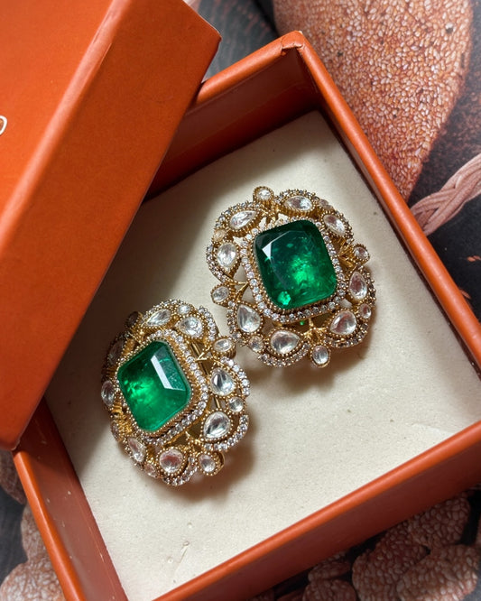 Veena Oversized Emerlad Studs