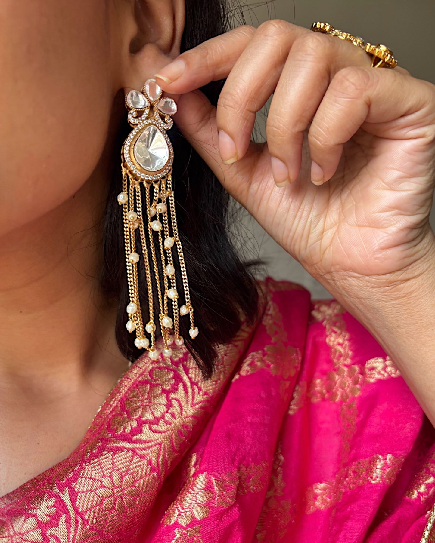 Karishma Long Polki Earrings