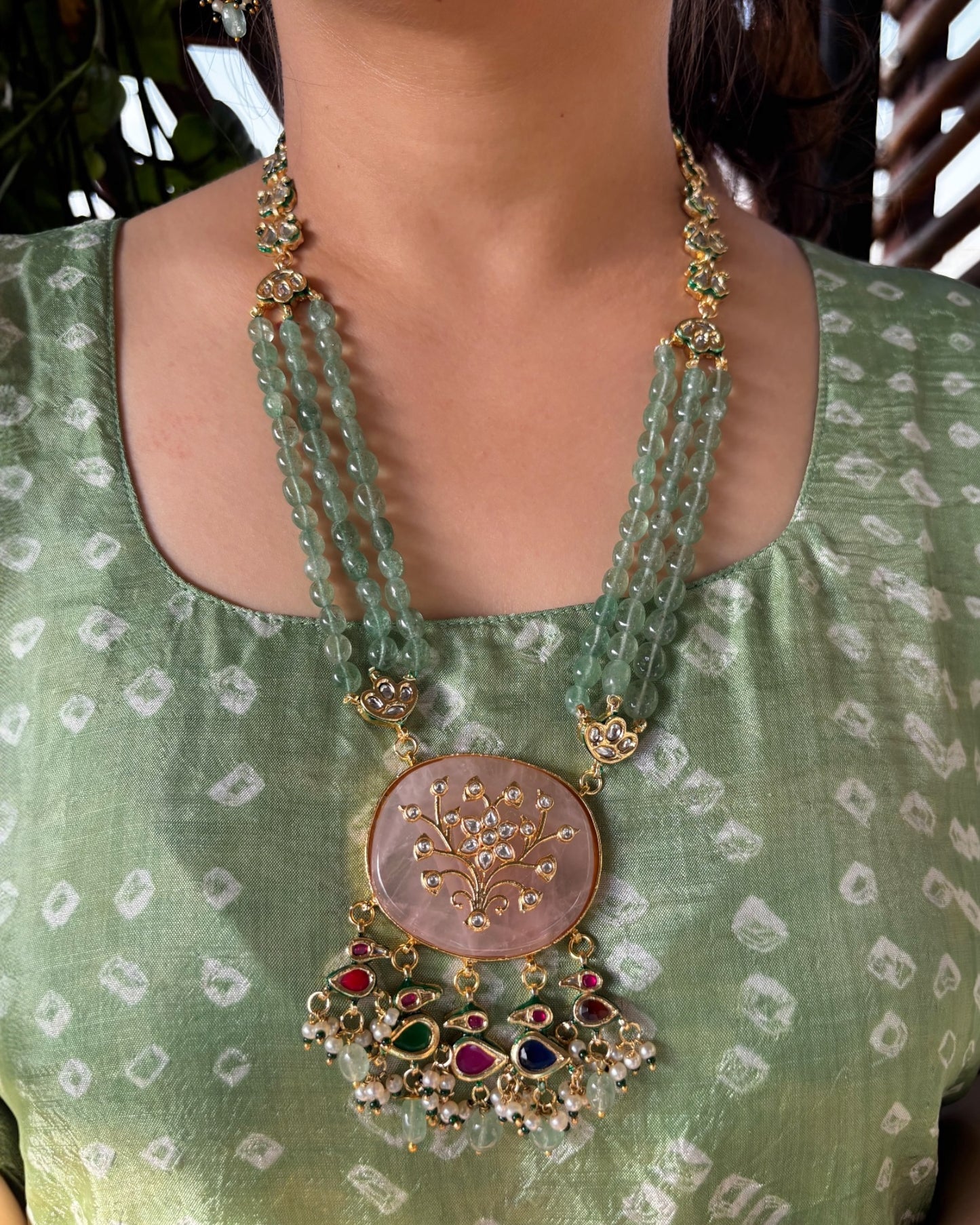 Rose Quartz Tree Of Life Necklace