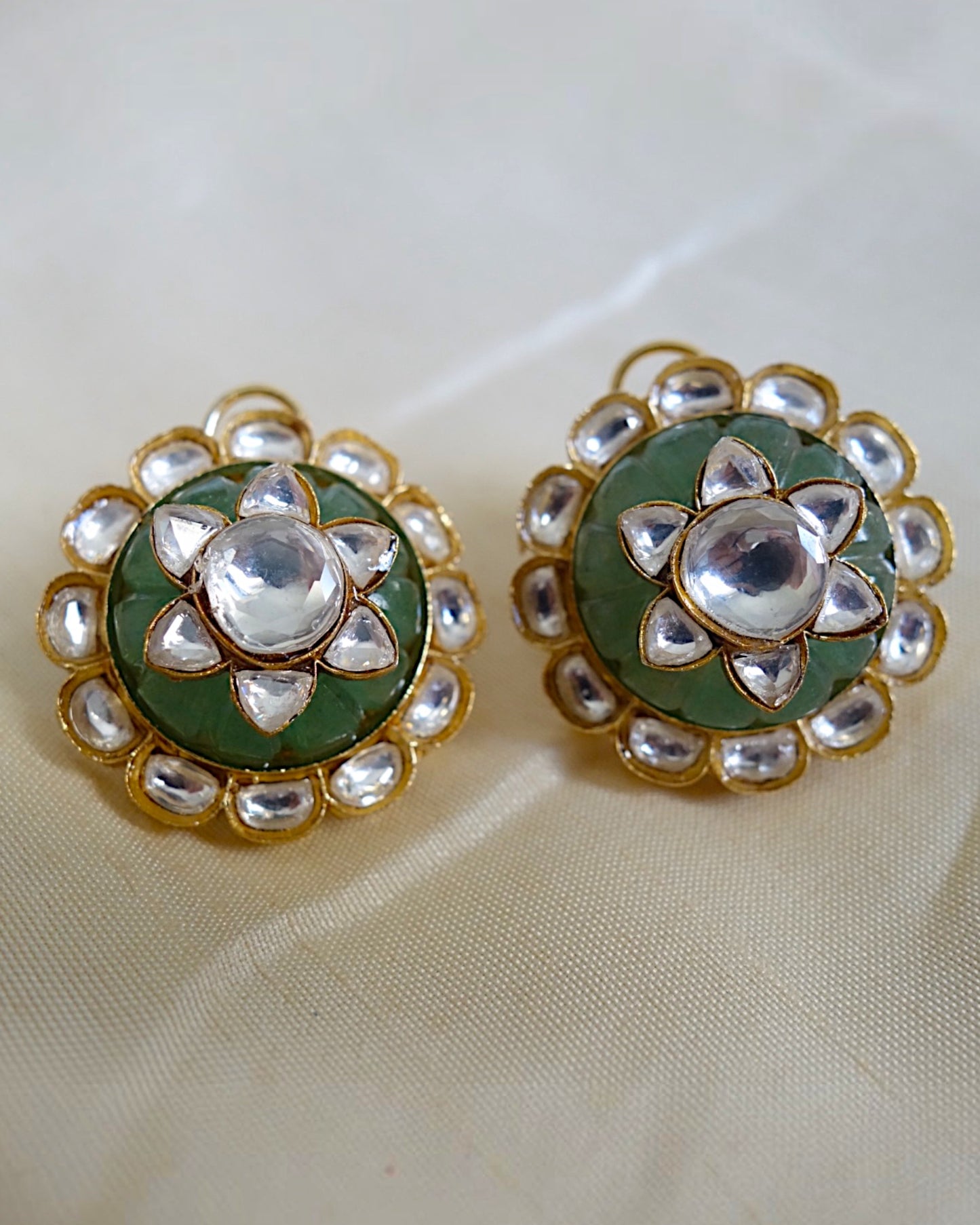 Mint Green Kundan overlay studs