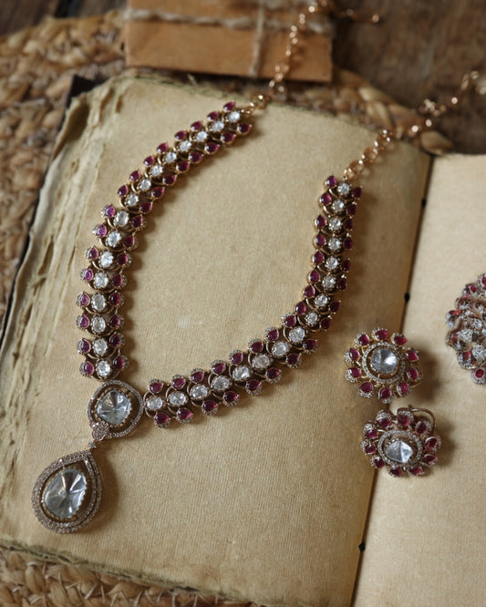 Priyal long Kundan Necklace with studs
