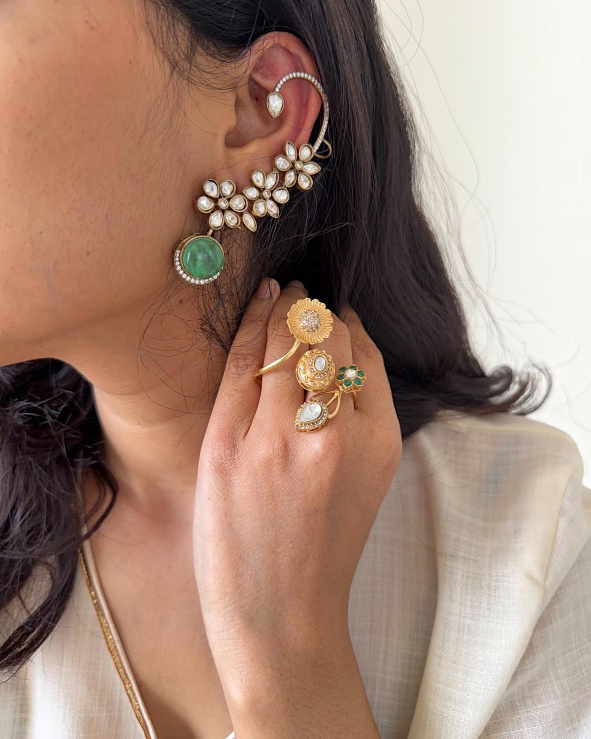 Mint green Purvi earcuff earrings