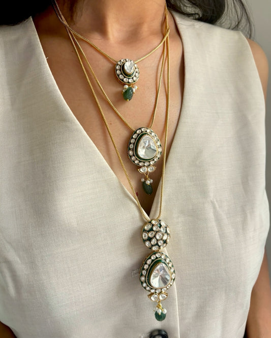 Trisha Triple Layered Polki Necklace with Studs